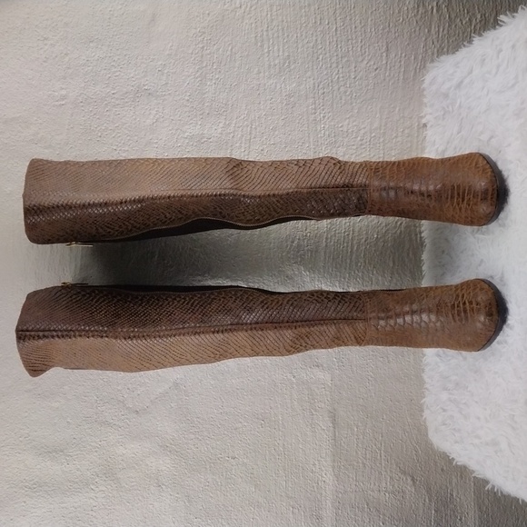 MICHAEL Michael Kors Brown Snakeskin Suede Leather Side Zipper Tall Riding Boot - Picture 2 of 16